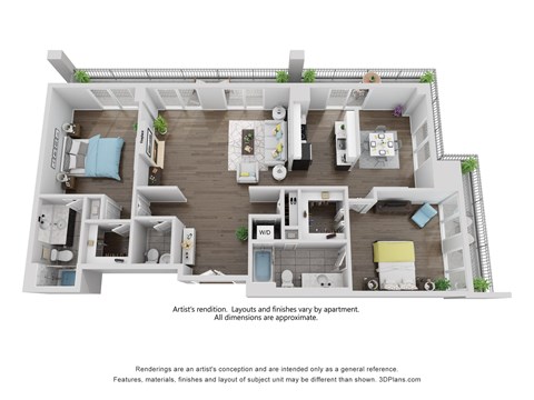 Floor plan for 2 beds, 2 baths, 1563 sqft
